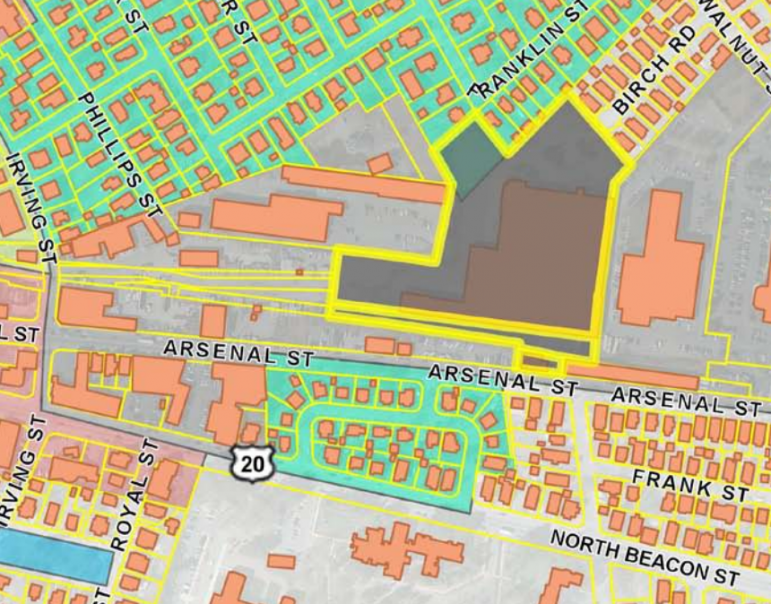 The grey area bordered in yellow on the map shows where the housing project with a market and restaurant will be built.