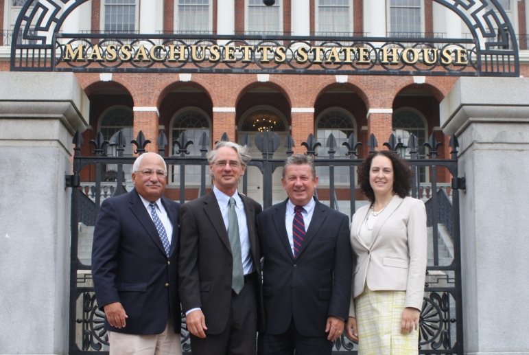From left,  George Bachrach (Environmental League of Massachusetts Action Fund), Watertown State Rep. Jonathan Hecht, Tom McShane (Massachusetts League of Environmental Voters), and Erica Mattison (Environmental League of Massachusetts Action Fund).