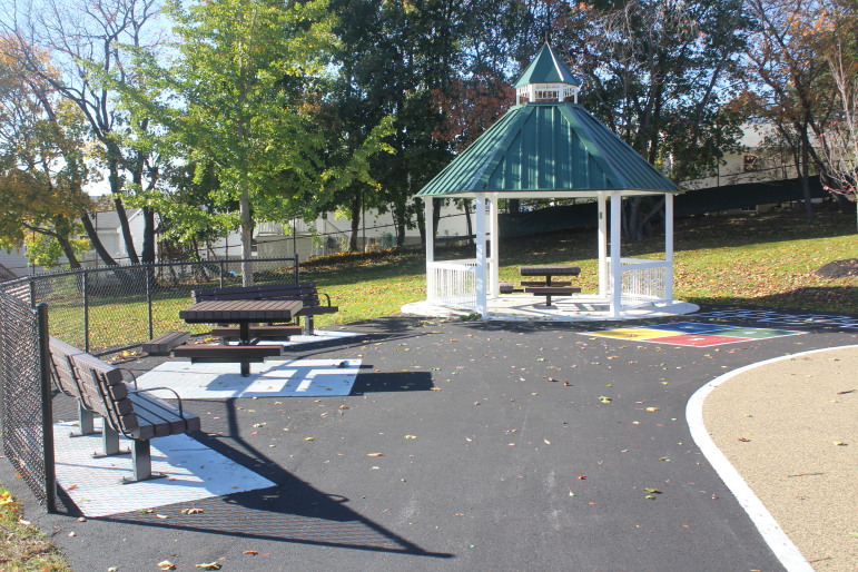 A gazebo is one of the new features at the 552 Main Street Park.