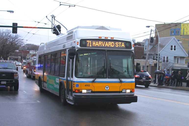 An MBTA bus in Watertown.