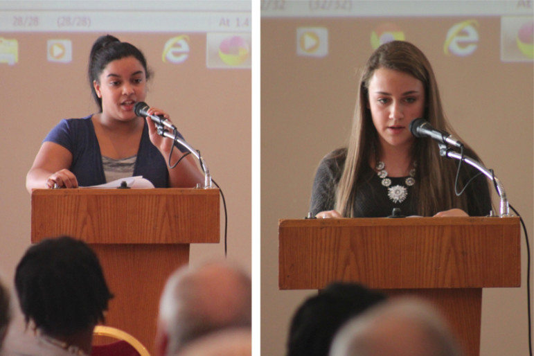 MLK Essay contest winners: Watertown Middle School student Olivia Beauvoir Haggerty, left, and Watertown High School student Lauren Petrillo.