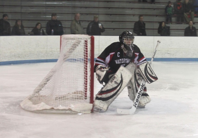 Senior goalie Anthony Busconi has stopped all but four shots during the Watertown boys' hockey team's run to the state semifinal.