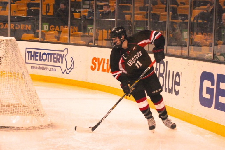 Senior defenseman Brendan Berkeley assisted on the second Watertown goal. He and his fellow defensemen helped the team to limit Agawam to one goal in the state final.