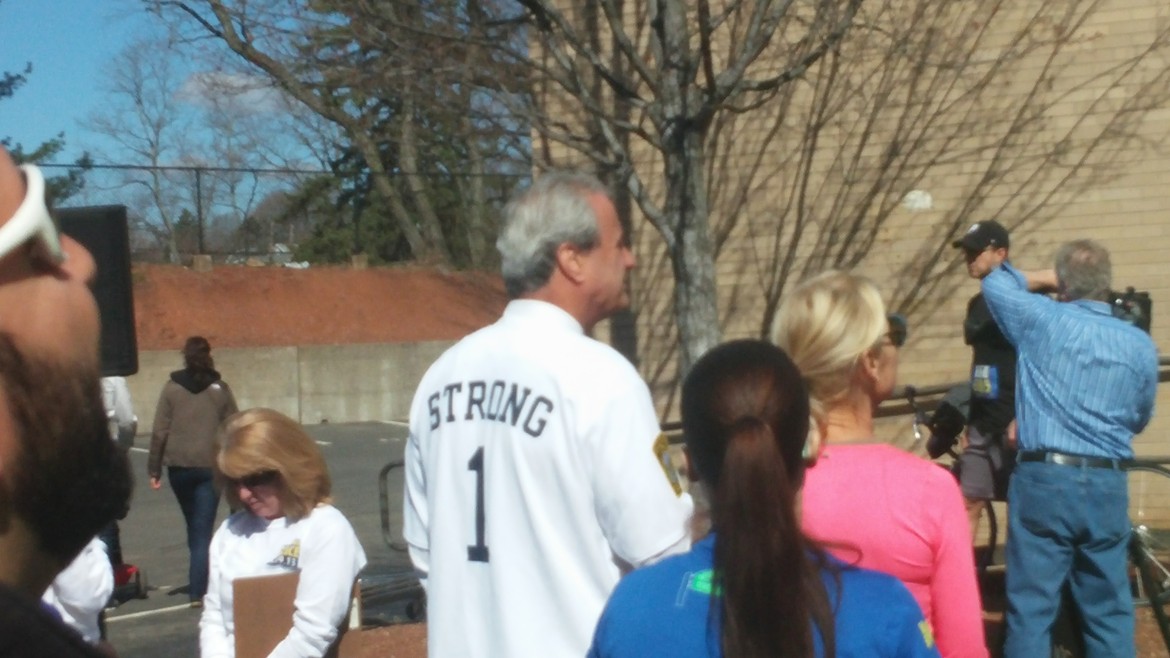 Watertown Police Chief Edward Deveau wore his Watertown Strong jersey at the Watertown Finish Strong race. 