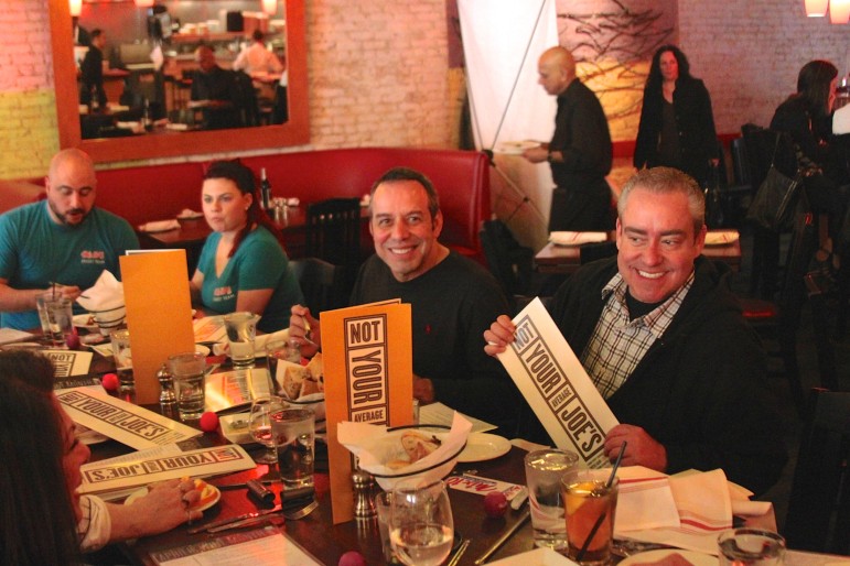 Mix 104.1 afternoon DJ's Gregg Daniels, left, and Fast Freddy dined out with listeners at Not Your Average Joe's in Watertown.