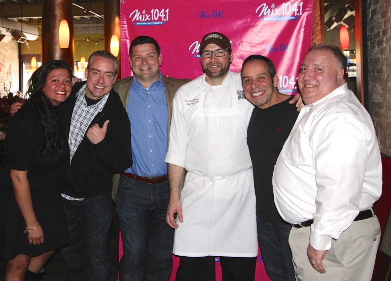 The Mix 104.1Meet Me for Lunch event was presented by, from left, Mix 104.1's Jen, DJ Fast Freddy, Not Your Average Joe's CMO Rob Gotti, Chef Tim Henning, DJ Gregg Daniels and NYAJ's General Manager Ralph Vitiello.