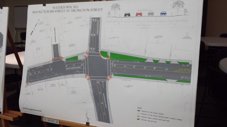 Proposed plans to redesign the intersection of Mt. Auburn and Arlington streets. 