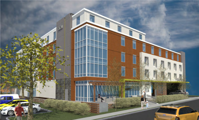 A rendering of the hotel proposed to go on Elm Street. 