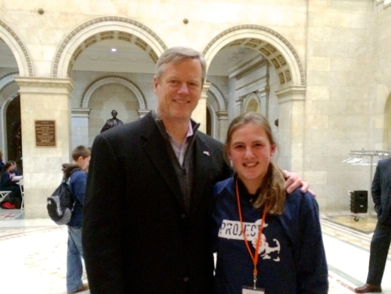 Watertown Middle School eighth-grader Honor Petrie met Gov. Charlie Baker during a Project 351 event at the State House.