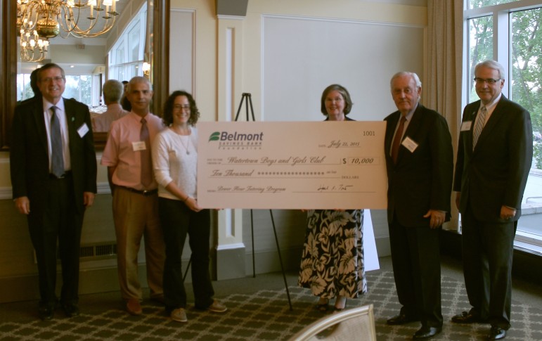 The Belmont Savings Foundation awarded $30,000 in grants to Watertown groups. Pictures, from left, Bob Mahoney, President and CEO of Belmont Savings and director of the Foundation; Paul DerBoghosian, President Watertown Boys and Girls Club; Renee Gaudette, Executive Director Watertown Boys and Girls Club; Pat Brusch, Belmont Savings Bank Foundation Treasurer; Robert J. Morrissey, chairman of the board of directors of Belmont Savings Bank and the Foundation; Hal Tovin, Executive Vice President, COO and director of the Foundation.