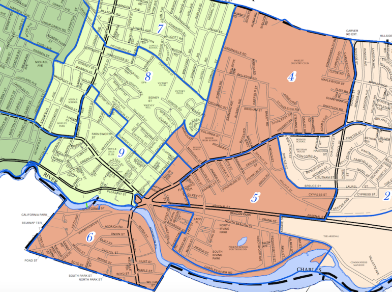 A map of Watertown's District B, which includes Precincts 4, 5 and 6.