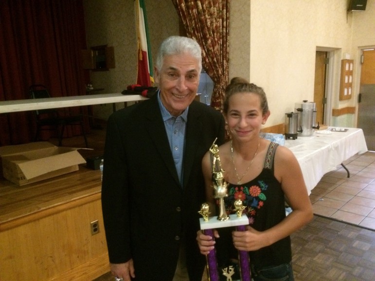 Watertown Youth Softball Sportsperson of the Year Stella Papadopoulos poses with Dick Berardino. 