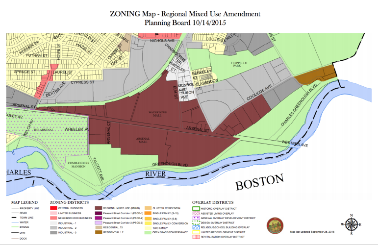 A map showing the proposed Regional Mixed Use District on Arsenal Street.