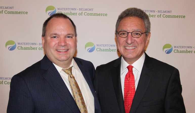 Mike Albano, President of the Chamber of Commerce Board, and Paul Airasian, executive director of the Chamber, pose during the 42nd annual Awards Dinner.