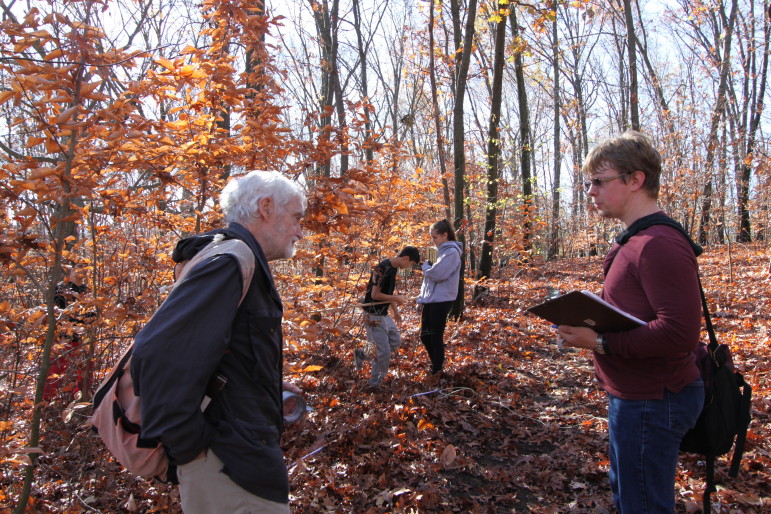 Conservation Commissioner Patrick Fairbairn, left, has teamed up with Watertown High School biology teacher Erik Hiltunen to do survey the trees and plants on Whitney Hill.