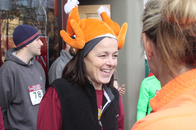 Turkeys were the headwear of the day at the Thanksgiving race at Donohue's.