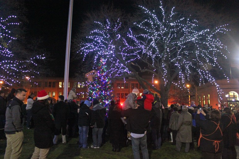 The town's decorations on the Watertown Square Delta.