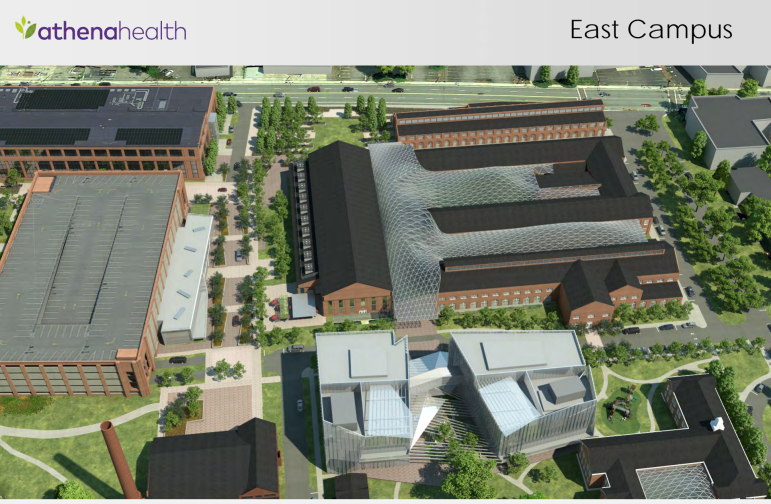 A drawing of the updated design for the east side of the athenahealth campus.