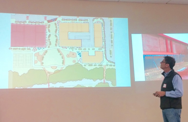 Architect Eric Brown shows an idea for invigorating the area between the Arsenal Project and Arsenal Park.