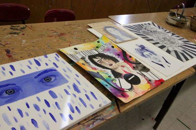 Some of the artwork that will be shown at the Watertown High School art exhibit at the Room 83 Spring Gallery