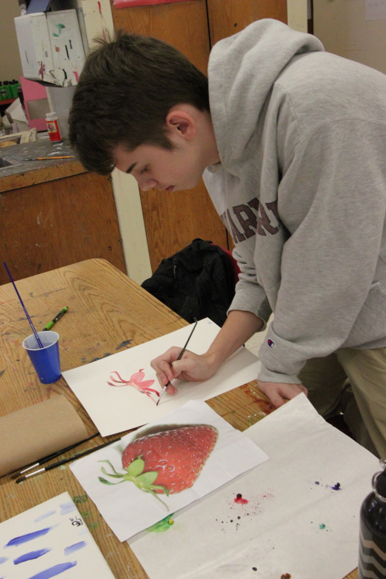 Watertown High School art student Noah Prior said he enjoyed working with professional artists Ellen Wineberg and Cathleen Daley on his piece for the show at Room 83 Spring.