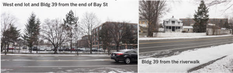  A view from North Beacon Street of the area where athenahealth proposes building a multi-story garage, and of Building  39 - where Harvard Business Publishing is now.