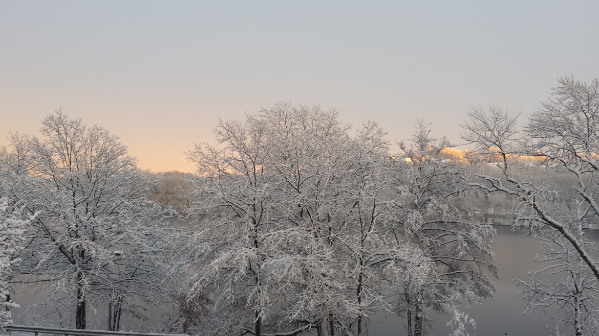A lovely snowy dusk scene in Watertown after a snowstorm.
