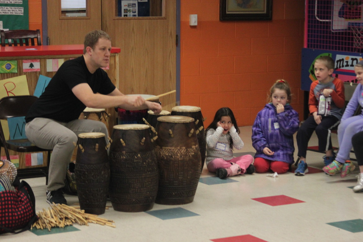 Jeremy Cohen demonstrated a drum from Ghana during the World Drumming Music Festival at the Boys and Girls Club.