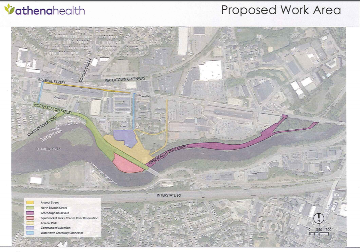 Areas of proposed improvements with the I-Cubed applied for by the Town of Watertown and athenahealth.
