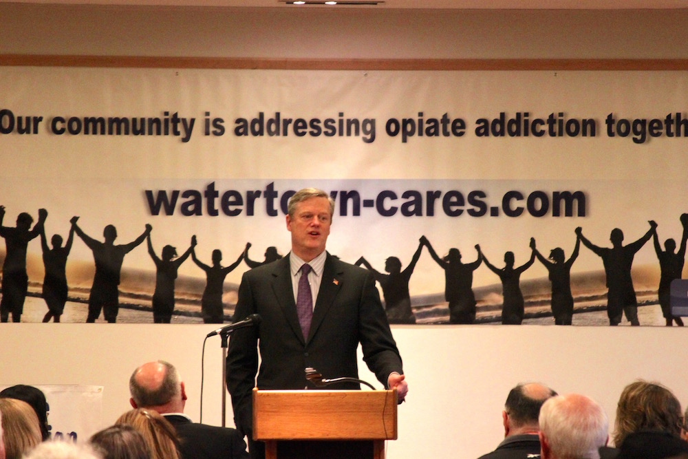 Gov. Charlie Baker spoke about his efforts to fight the opioid crisis in Massachusetts and help substance users get into recovery.