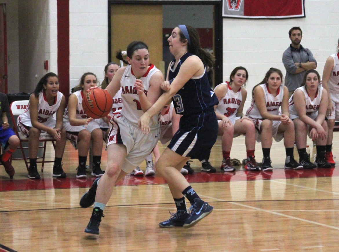 Watertown senior forward Felicia Korte hit two late three pointers to help the Raiders beat Triton Wednesday in Wakefield.