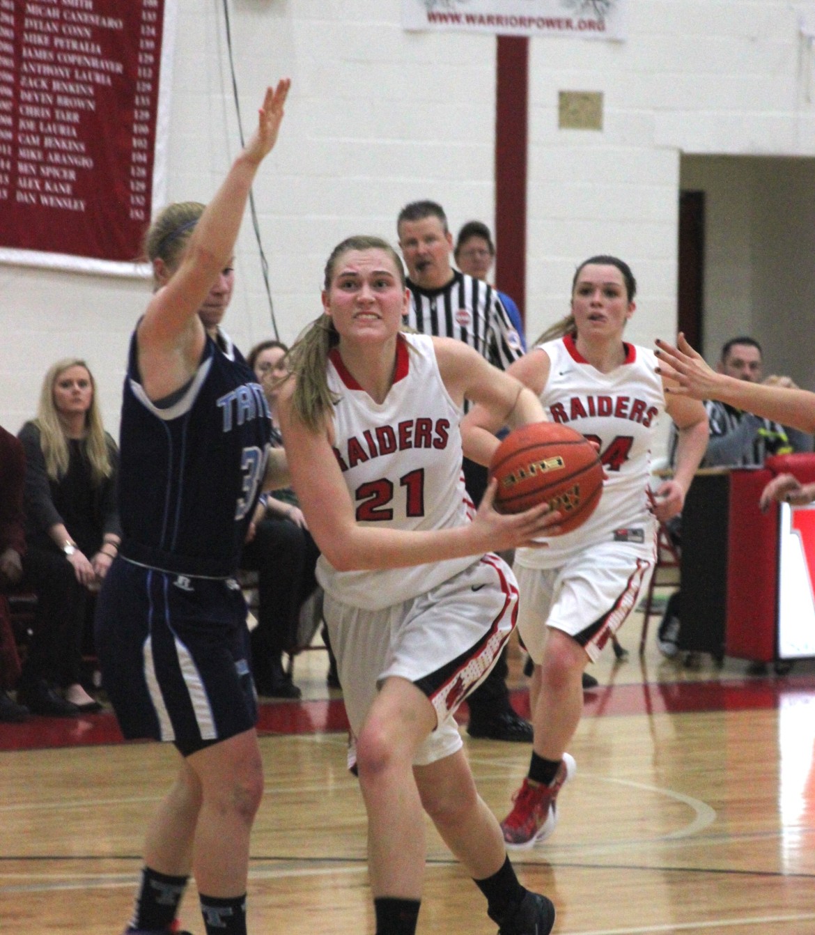 Watertown junior center Shannon Murphy drives to the hoop against Triton. She finished with 16 points in the Section Semifinal victory.