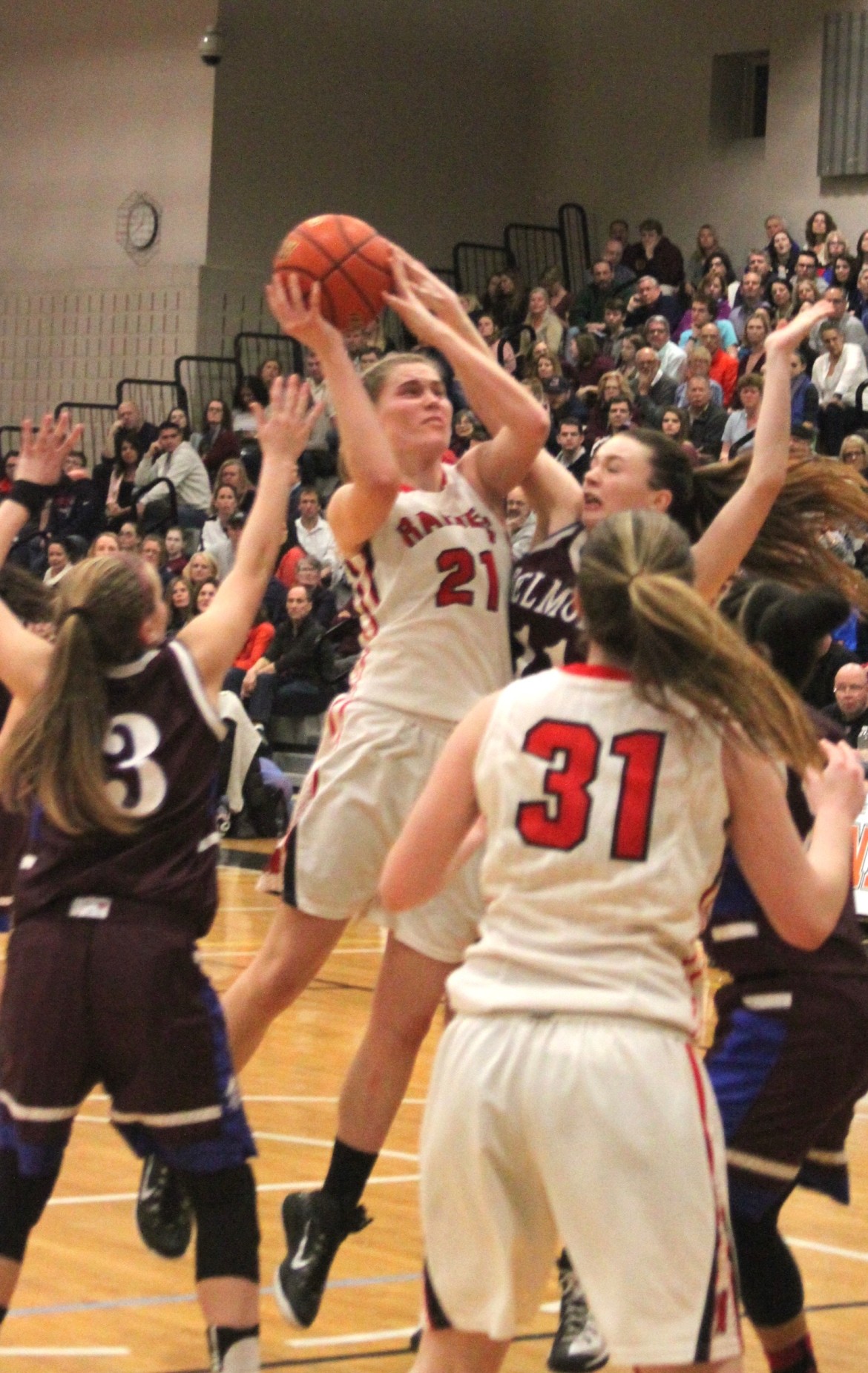 Watertown junior center Shannon Murphy had to fight against multiple Belmont defenders to score her 12 points in the North Section Final.