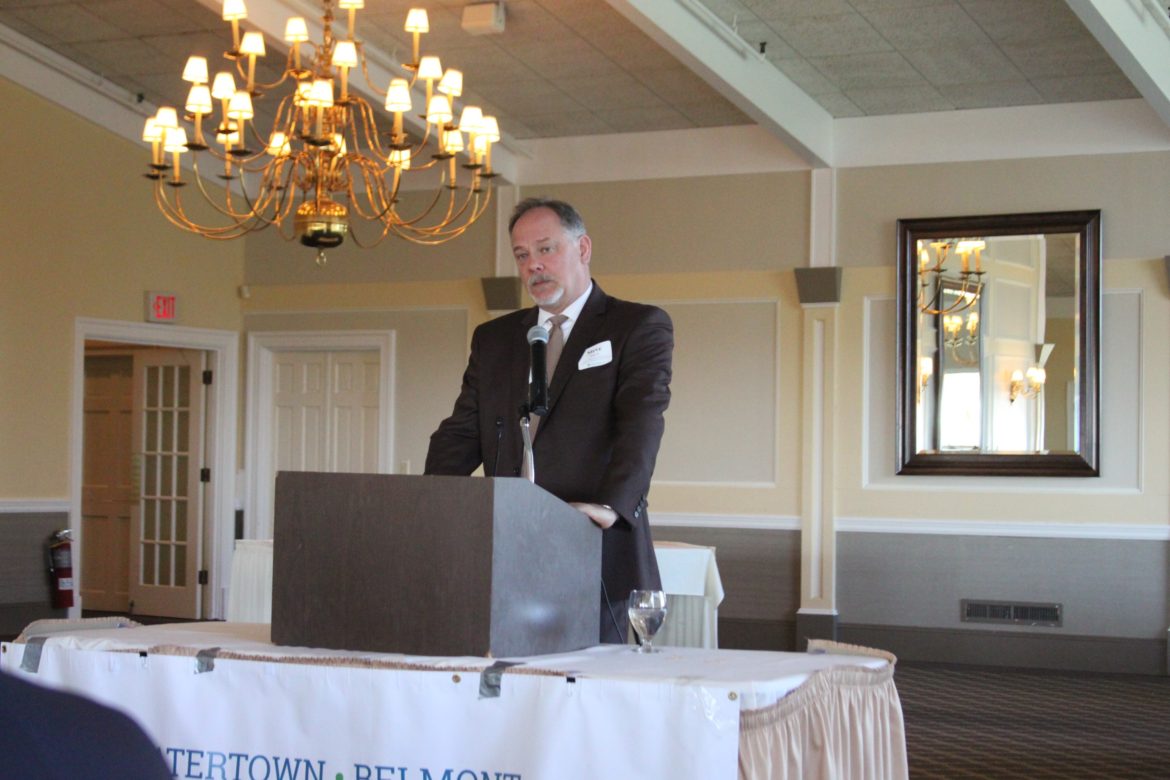 Steve Magoon, Watertown's Assistant Town Manager spoke about traffic and development at the Chamber's breakfast.