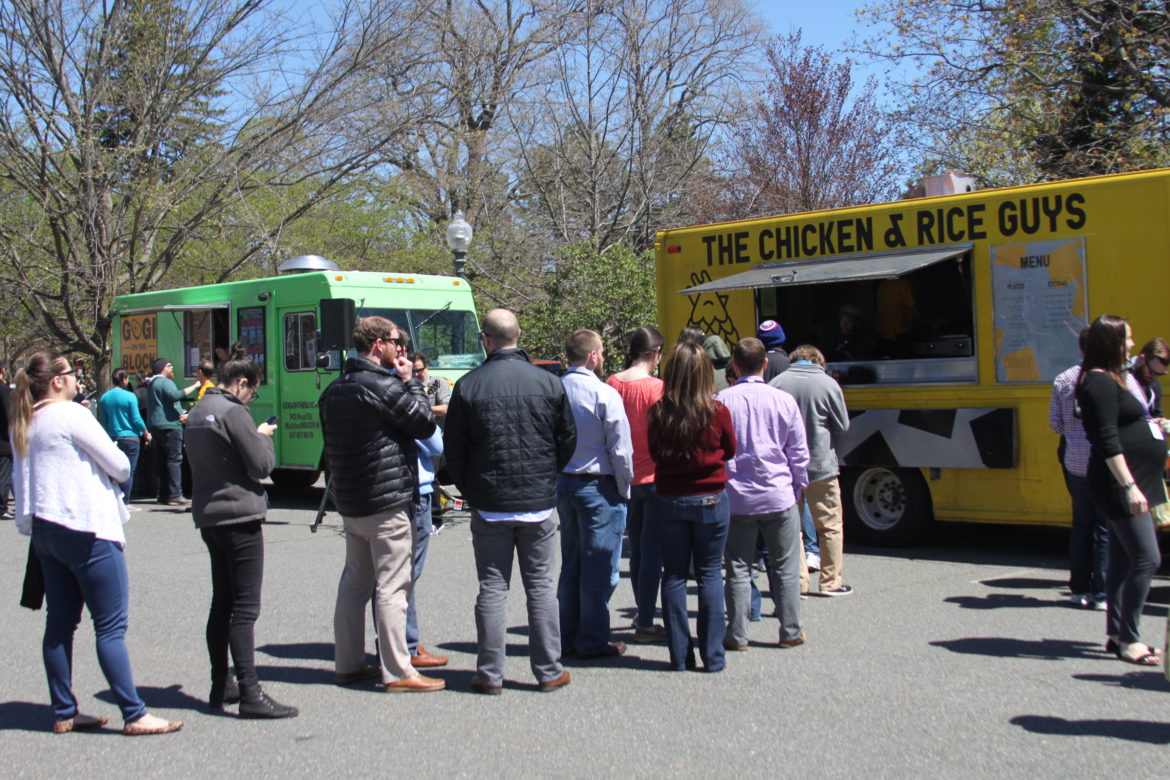 The food trucks at the Commander's Mansion's Arbor Day Celebration drew a big crowd.