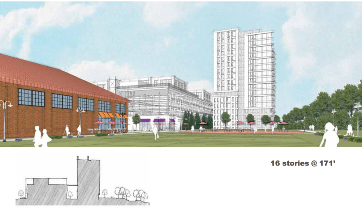 A drawing of what the 16-story residential building would look like.