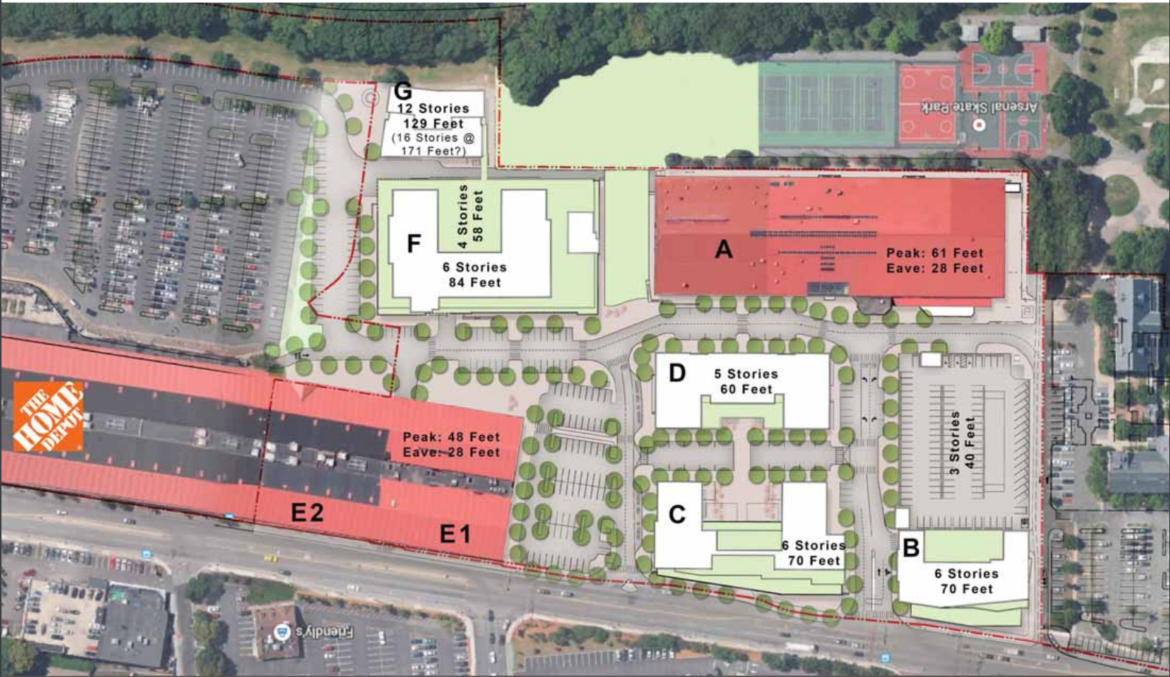 An overhead view of the proposed Arsenal Mall project.
