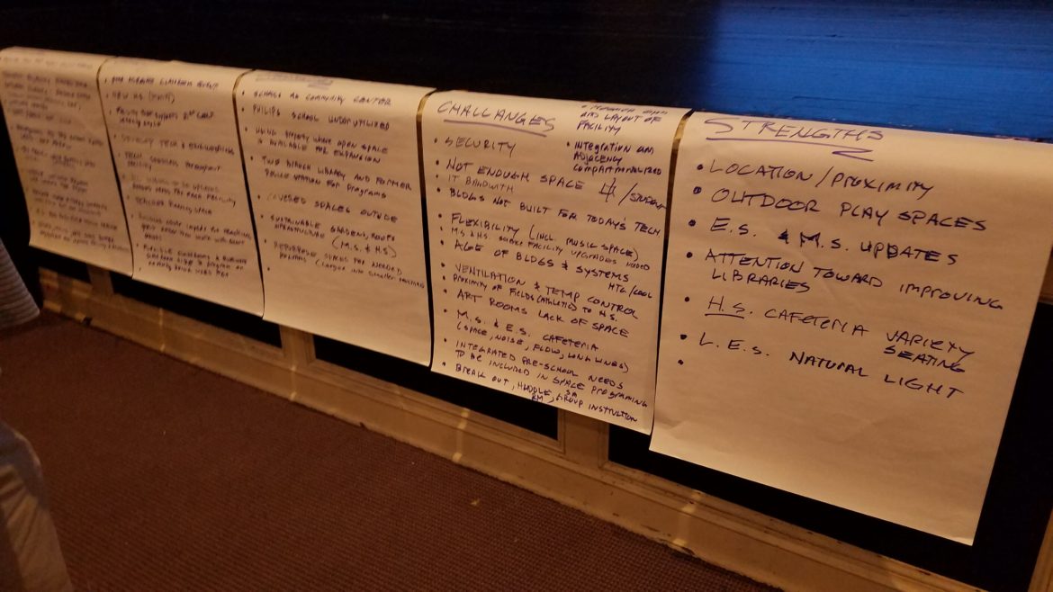 One focus group's suggestions for the Watertown Public Schools. The consultant will use this input to draft a master plan.