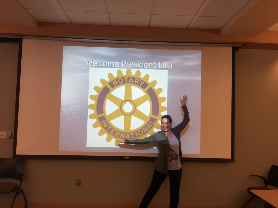 New Watertown Rotary Club President Lilia Weisfeldt celebrates her first meeting in the top spot.