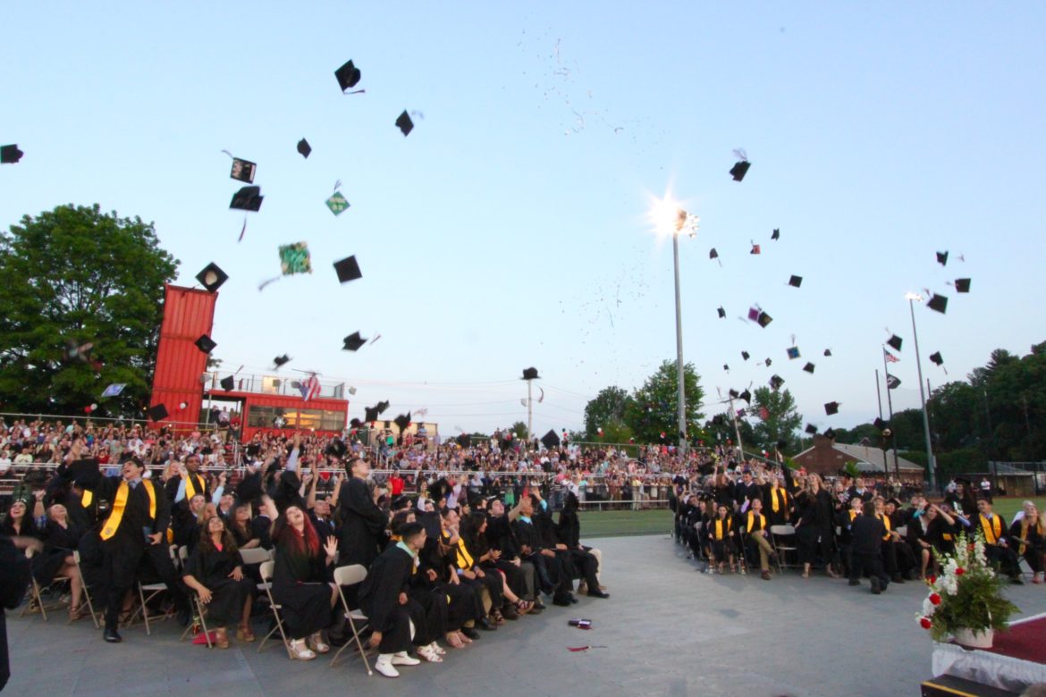 The hats fly as the Class of 2016 celebrates their graduation.