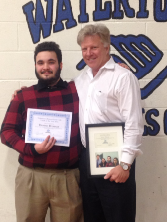 Longtime Club member and graduating senior, Tommy Brennan after being named Watertown Boys & Girls Club’s Youth of the Year 2016. He is pictured with board member, Curtis Whitney.