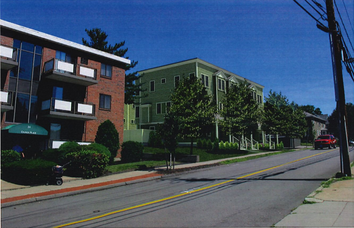 A view of the proposed townhouses on Church Street on the Masonic Lodge property.