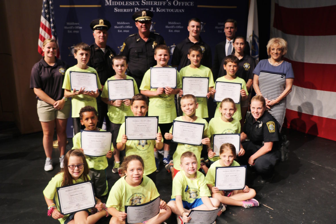 A group of Watertown children who graduated from the Middlesex Sheriff's Youth Public Safety Academy.