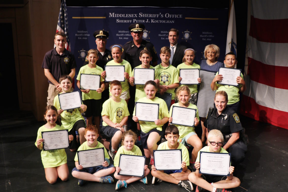 A group of Watertown children who graduated from the Middlesex Sheriff's Youth Public Safety Academy.