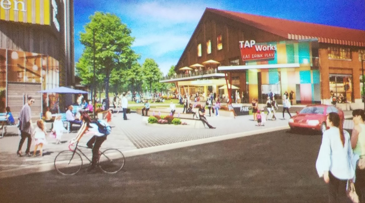 A look at the proposed new outdoor area which would be below where the food court now sits in the Arsenal Mall. In the background is Arsenal Park.