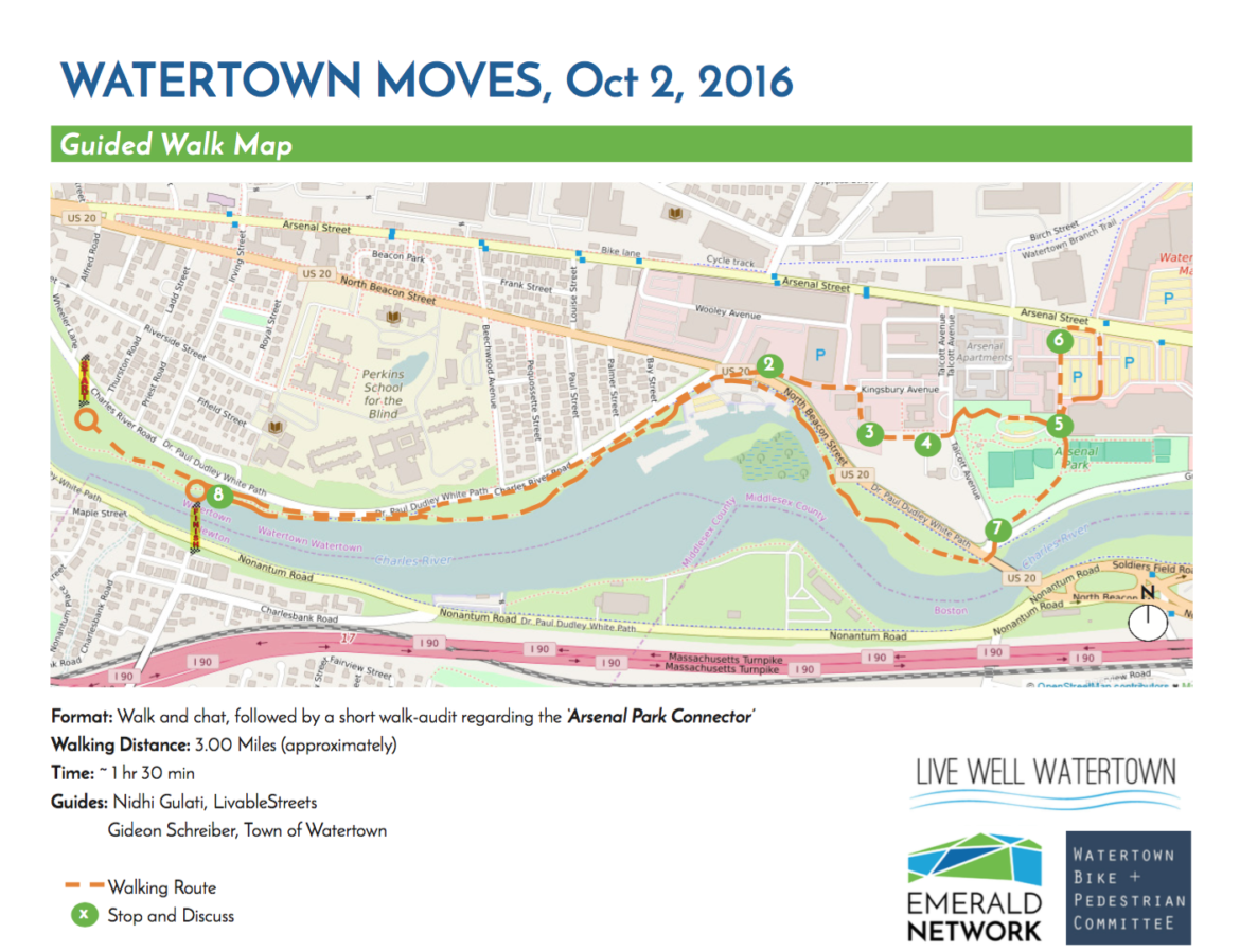 The route of the guided walk at Sunday's Watertown Moves event which goes along the river and in the area of the proposed Arsenal Park connector.