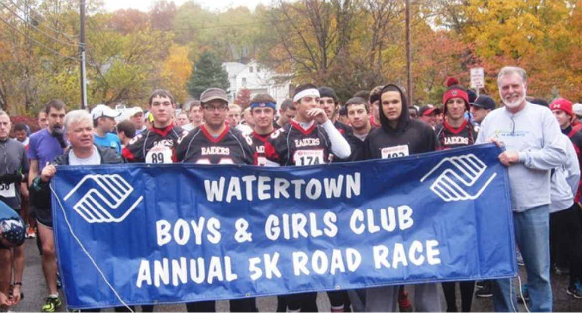The Watertown High School football team took part in the Watertown Boys & Girls Club 5K.