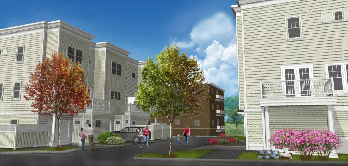 A rendering of the townhouse project on the Masonic Temple site which received approval from the Zoning Board.