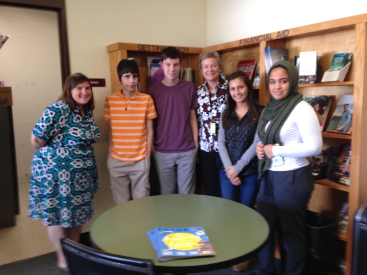 Several high school students took part in the Watetown Community Foundation internship program. Pictured, from left, Adrienne Eaton (Watertown High School Guidance Counselor), Rosdom Kaligian, Henry Hartshorn, Lora Sabin (Watertown Community Foundation Board Member), Camilla Gana and Reem Hussein.