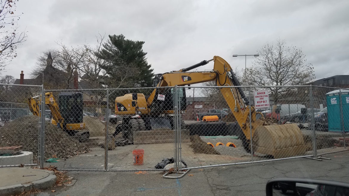 Construction has impacted large portions of the municipal parking lot Watertown Square and will stretch past Thanksgiving.